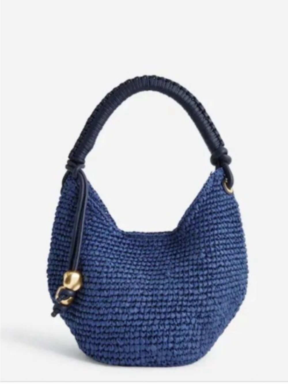 haute hippie style blue raffia bag Woven Straw Hobo Bag - Navy